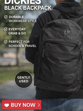 Dickies Black Backpack Durable Workwear Style School Travel Laptop Bag